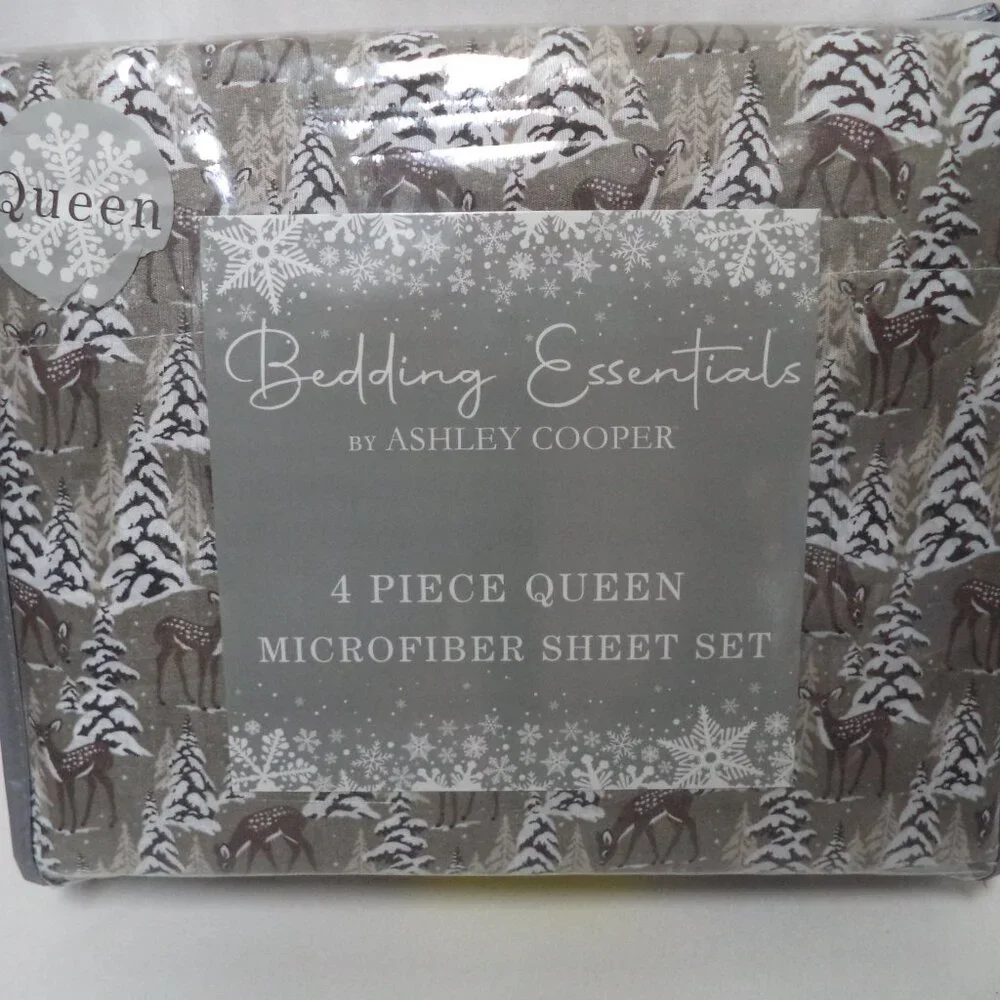 Ashley Cooper Winter Deer Tree 4 piece Micro Fiber King sheet set NEW NWT